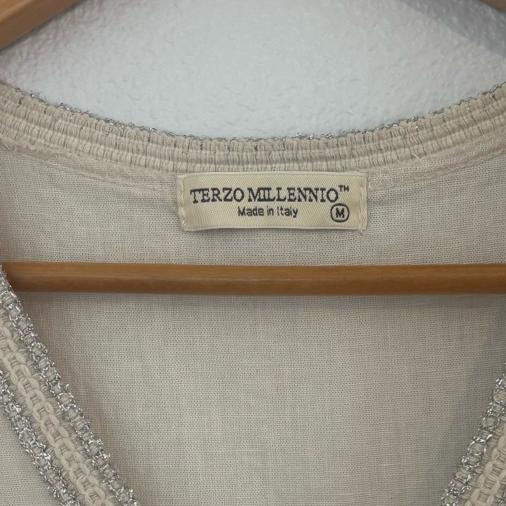 Terzo Millennio Linen Blend Coastal Shift Dress | Made in Italy Size M, Neutral - Picture 2 of 13